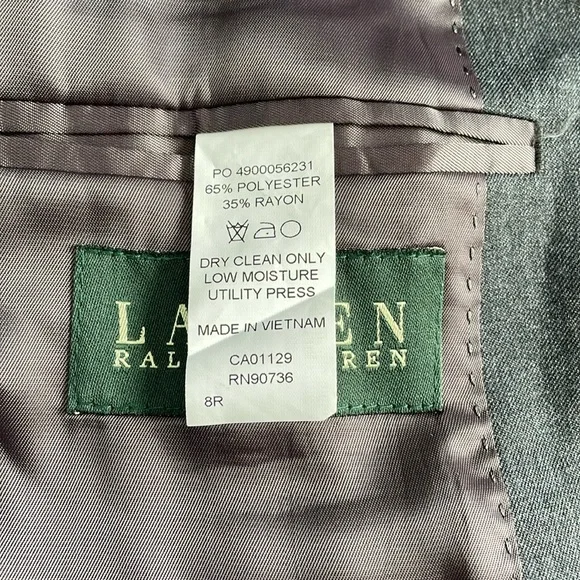 Lauren Ralph Lauren Boy’s Gray Blazer Size 8 Regular Single Breasted Two Vent - Picture 5 of 12